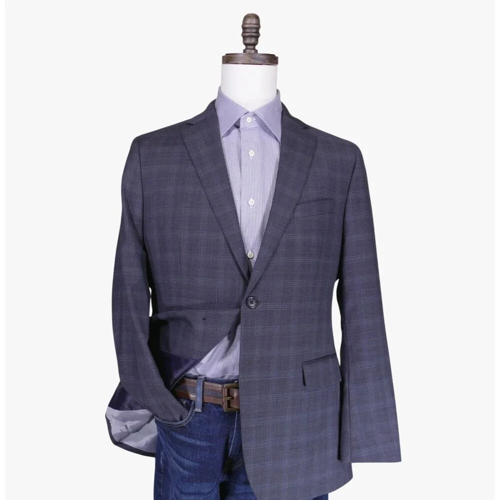 Banana Republic Sport Coat Blazer Mens 42R Tailored Fit Blue Plaid Two Button